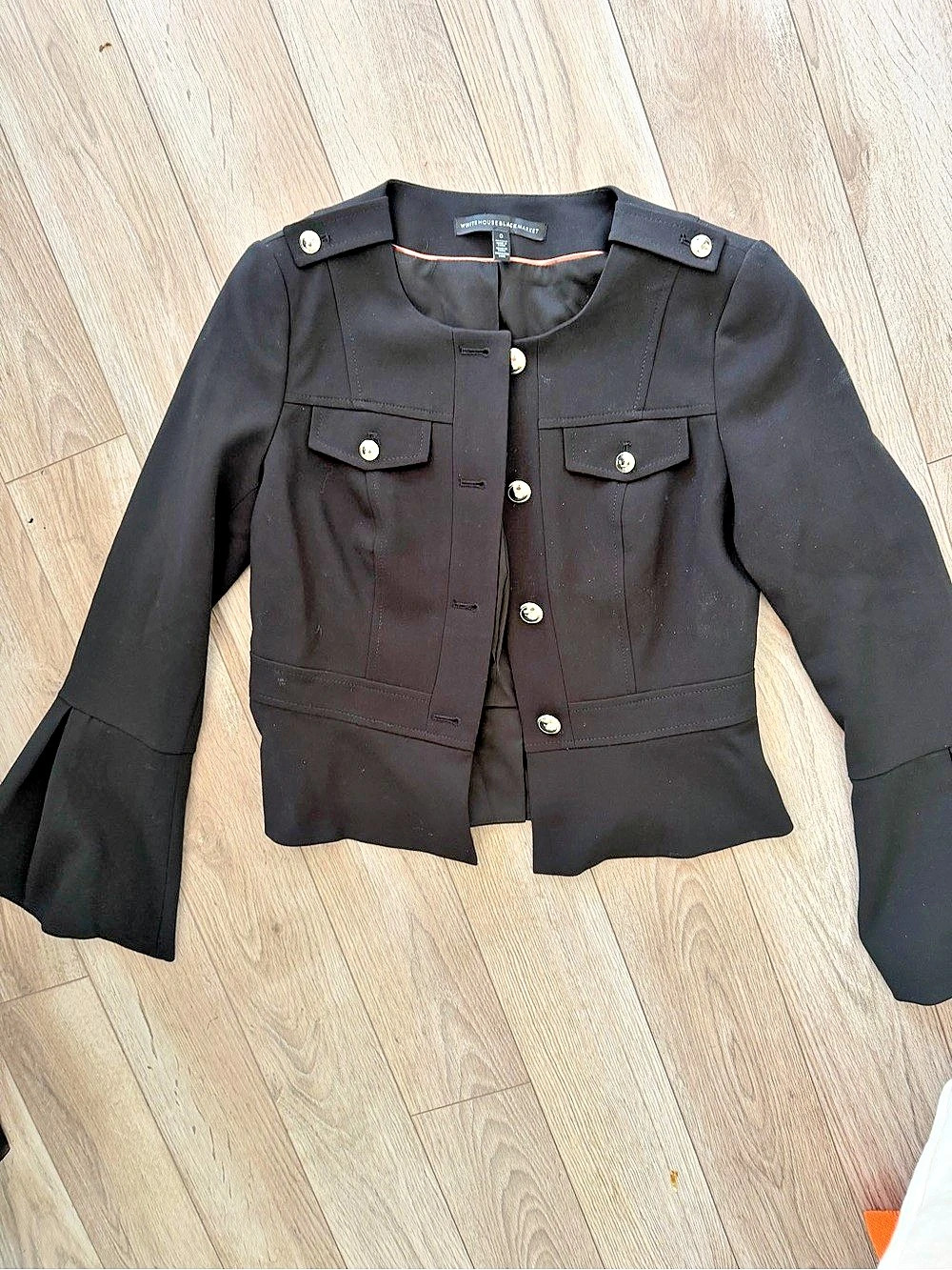 White House Black Market Black Button Front Jacket Size 0 Like New